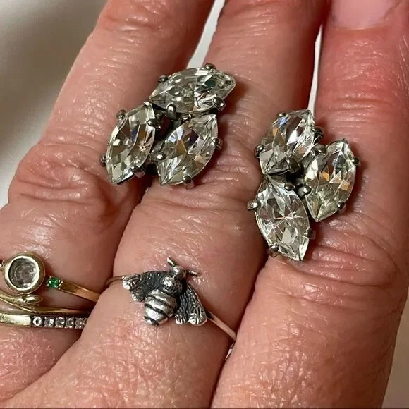 Sterling rhinestone vintage clip earrings